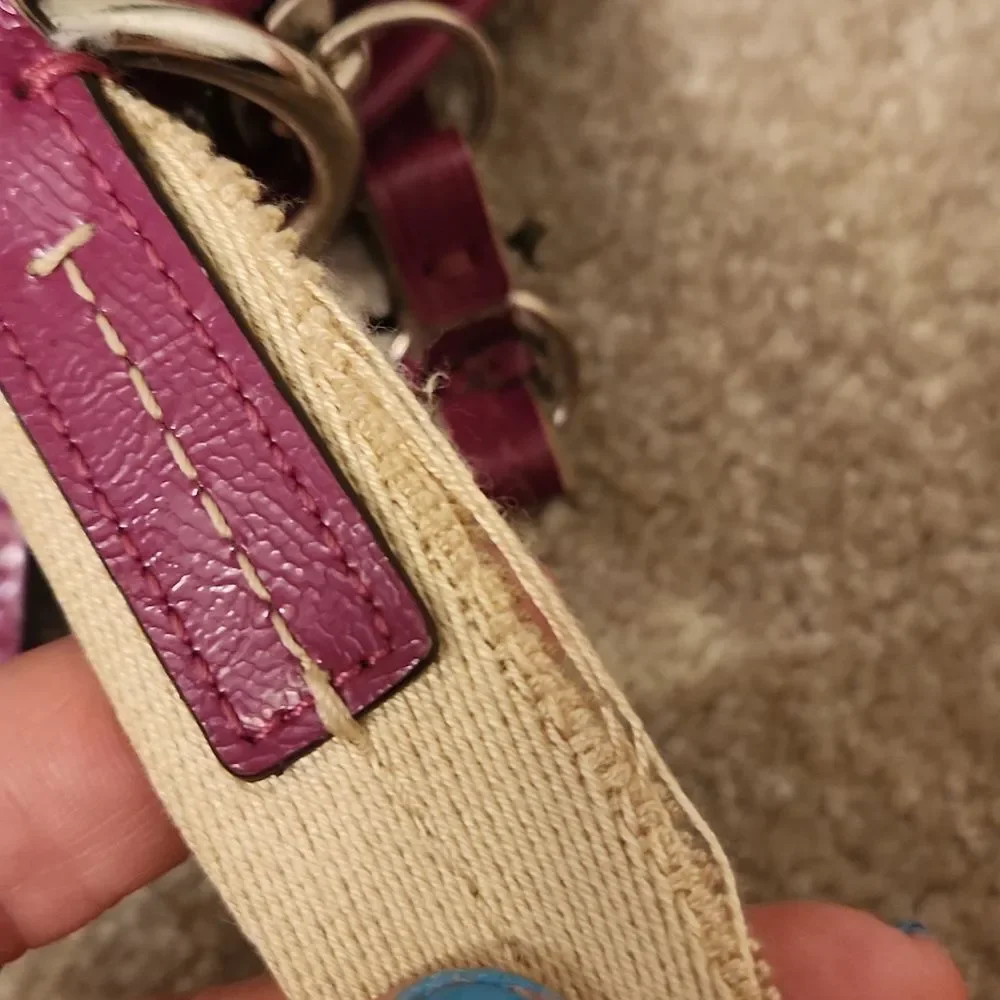 Coach Signature Stripe Crossbody Bag Fuschia Purple & Brown
